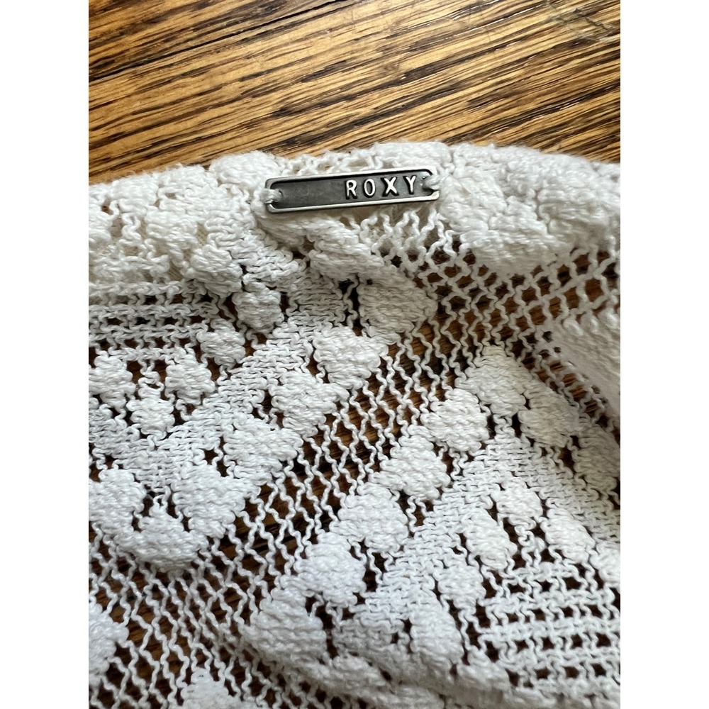 Roxy White Crochet Lace Fringe Mini Dress Boho 3/4 Sleeve with Slip Size M - Picture 9 of 9